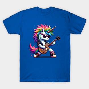 Pixel Rock Unicorn - Punk Style Electric Guitarist T-Shirt